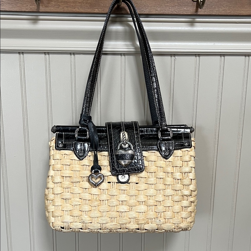 Brighton Black and Tan Woven Handbag
